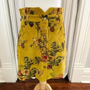 Mustard Floral Corduroy Paperbag Waisted Skirt by Pilcro